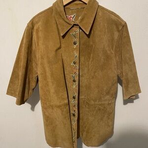 Tan Suede Shirt with Embroidered Detail